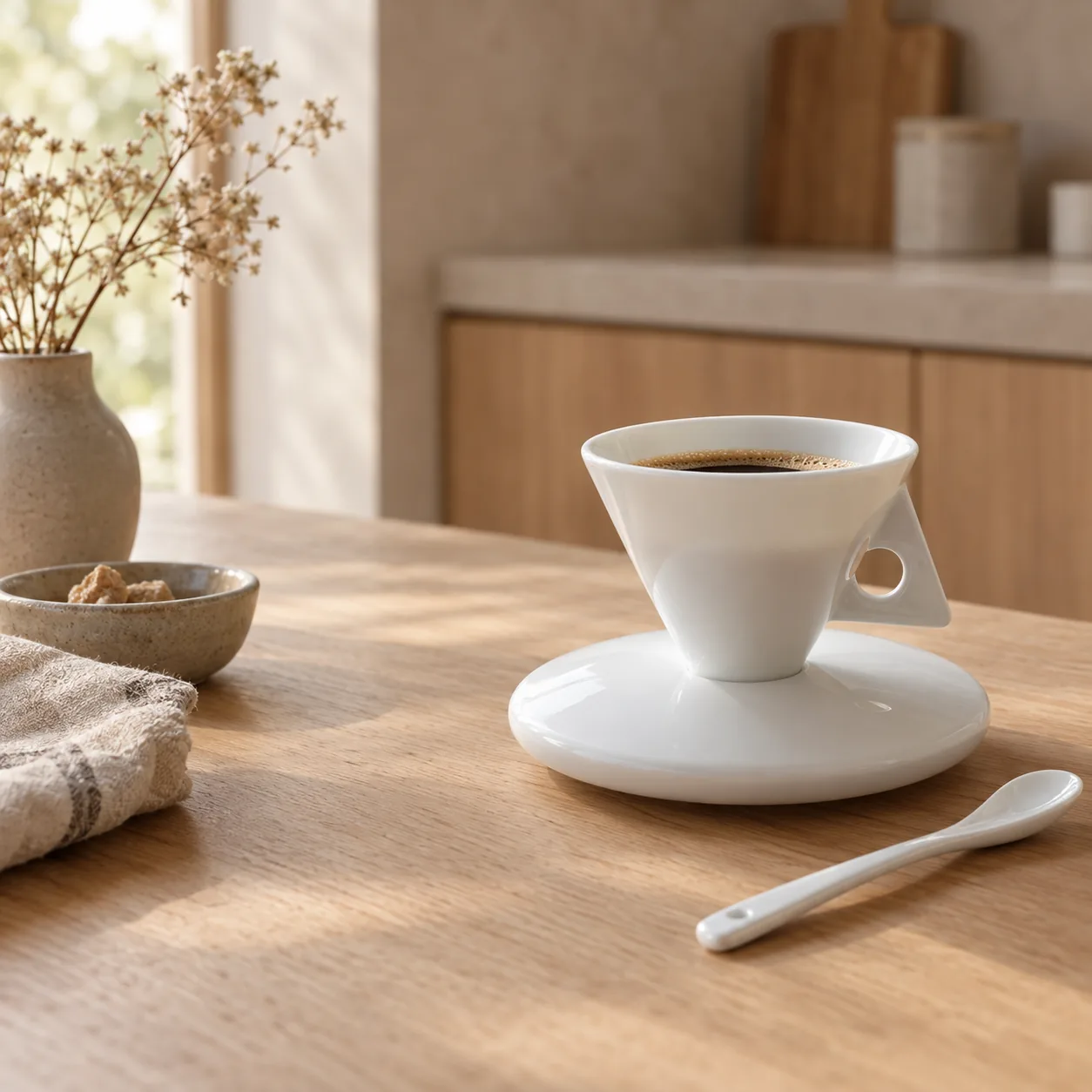 Hvite Bone China Koffiekopjesset voor 4 Personen