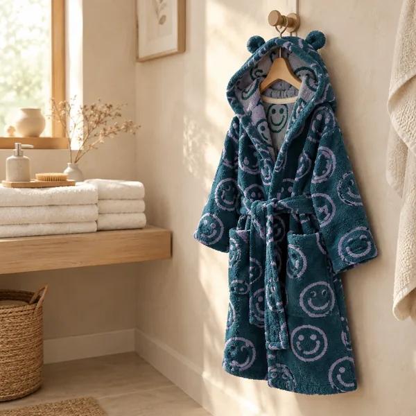 Mysa Kids badjas met capuchon van katoen Smiley Design