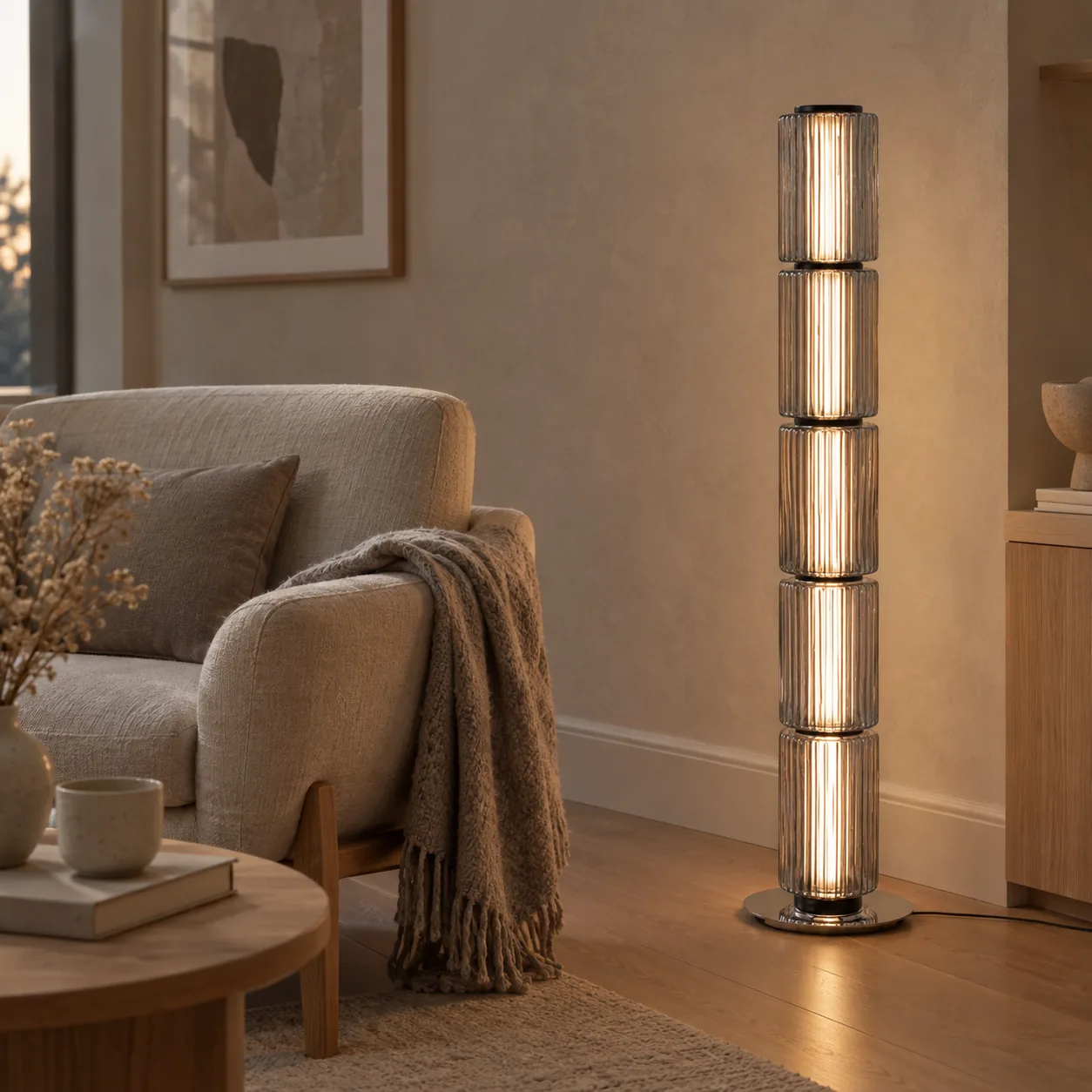 Glödva Rauchglas-Stehlampe mit LED-Fernbedienung