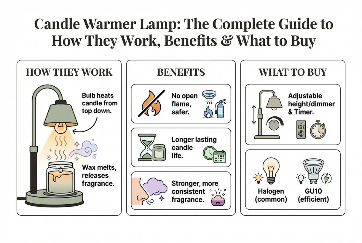 Kaarsenwarmerlamp: de complete gids over hoe ze werken, de voordelen en wat je koopt - infographic