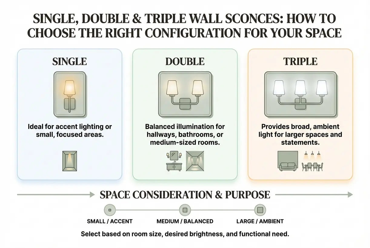 Enkele, Dubbele & Drievoudige Wandlampen: Hoe de Juiste Configuratie te Kiezen voor Uw Ruimte - infographic