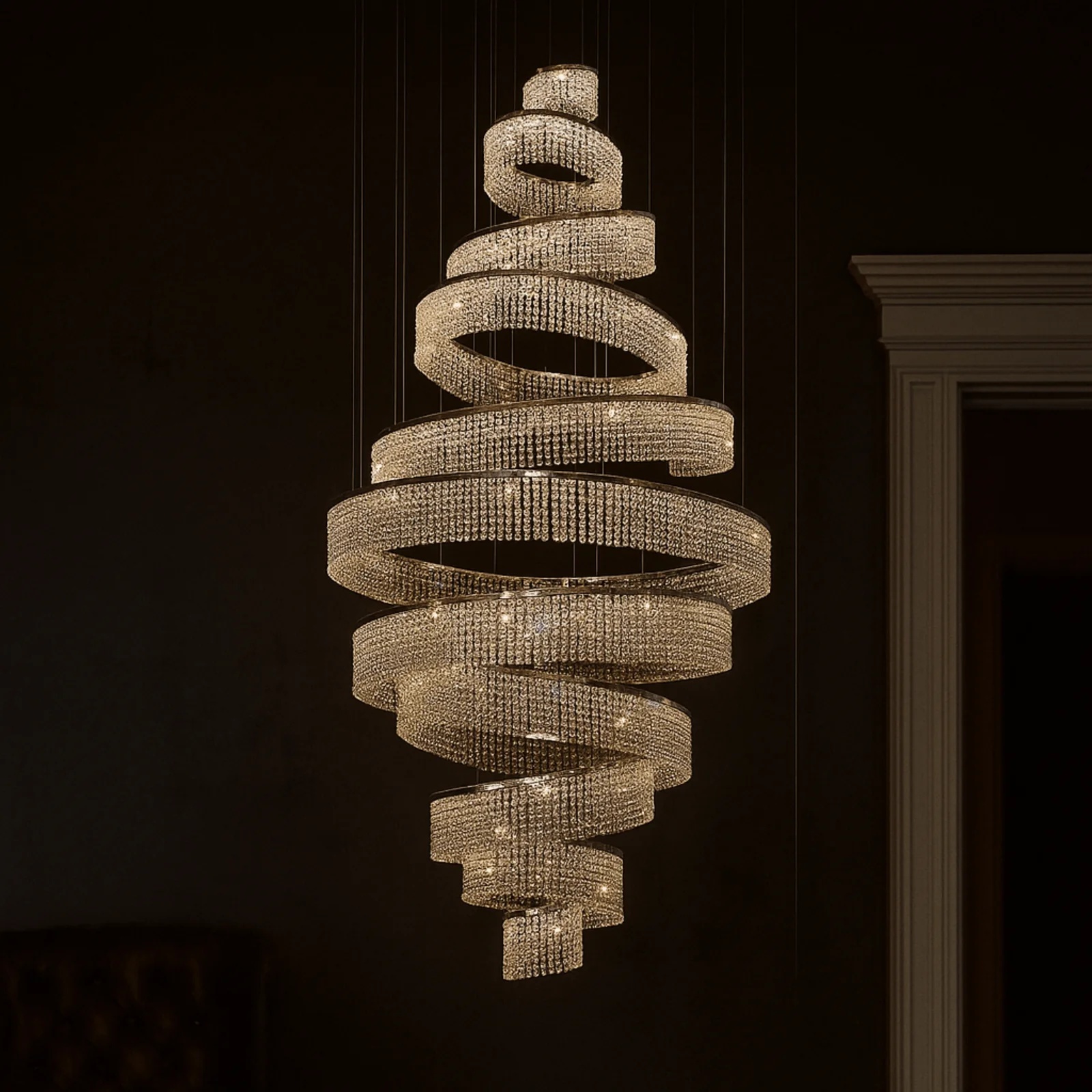Luxury Crystal Chandelier for Staircase and Villas, 9 Rings / Warm White, Chandeliers, Klarvind Cascading Ring LED