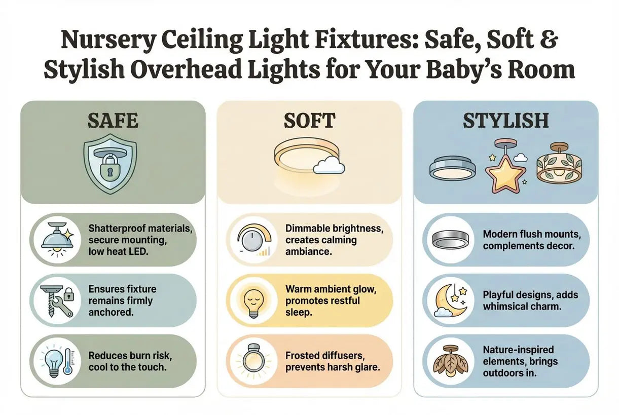 Plafondlampen voor de kinderkamer: Veilige, zachte & stijlvolle plafondlampen voor de kamer van je baby - infographic