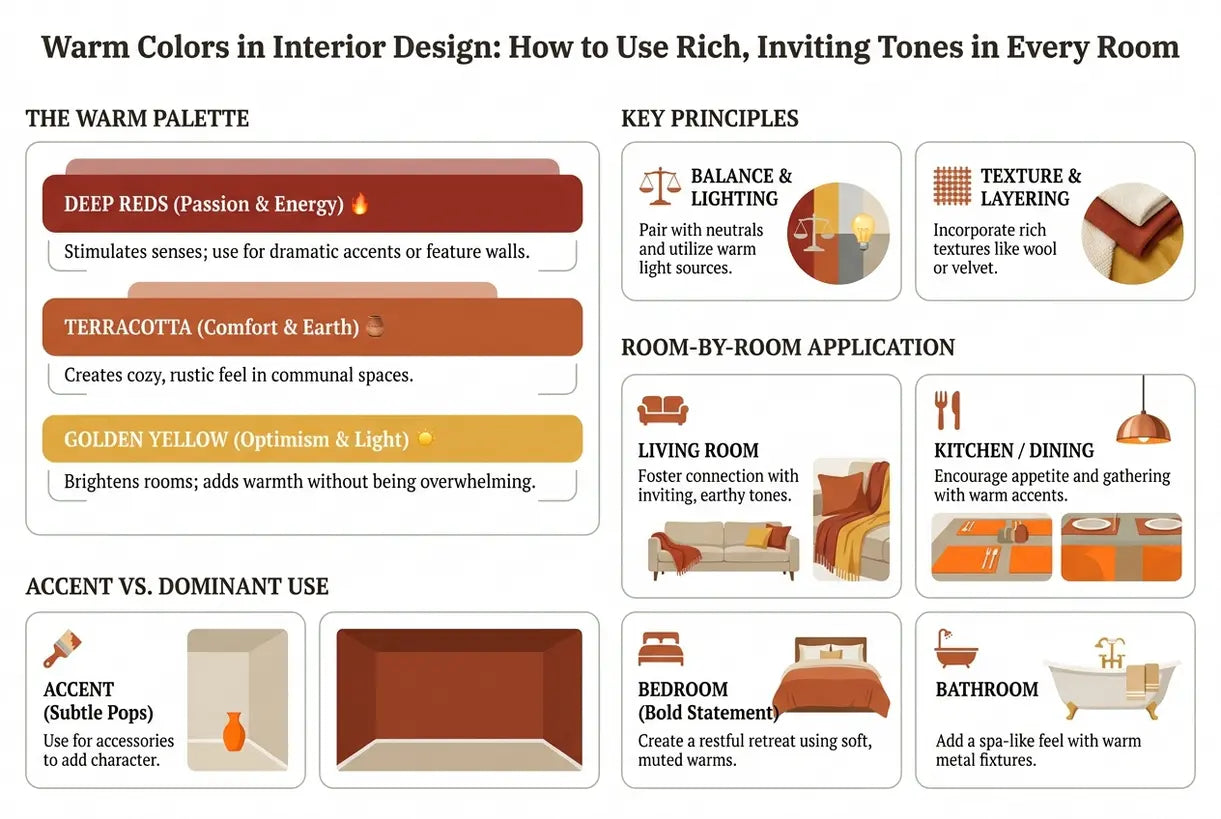 Warm Colors in Interior Design: How to Use Rich, Inviting Tones in Every Room - infographic