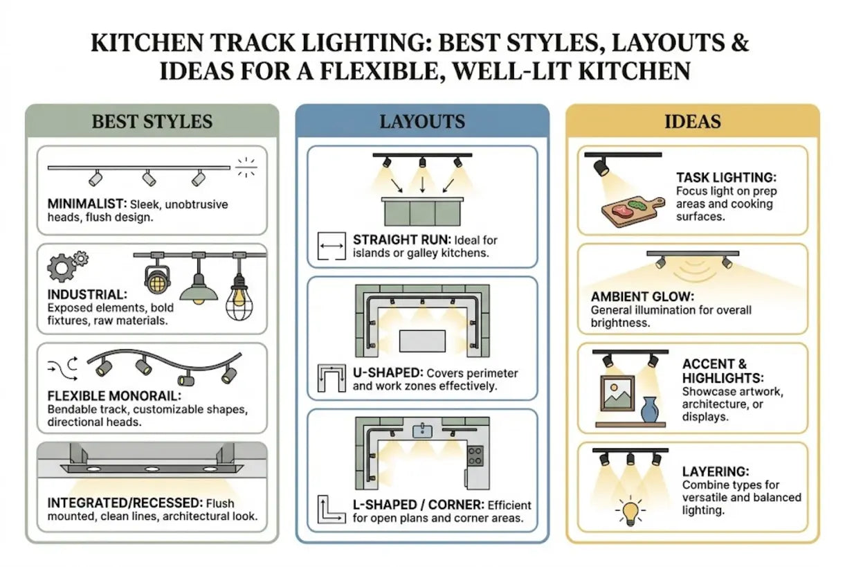 Kitchen Track Lighting: Best Styles, Layouts & Ideas for a Flexible, Well-Lit Kitchen - infographic