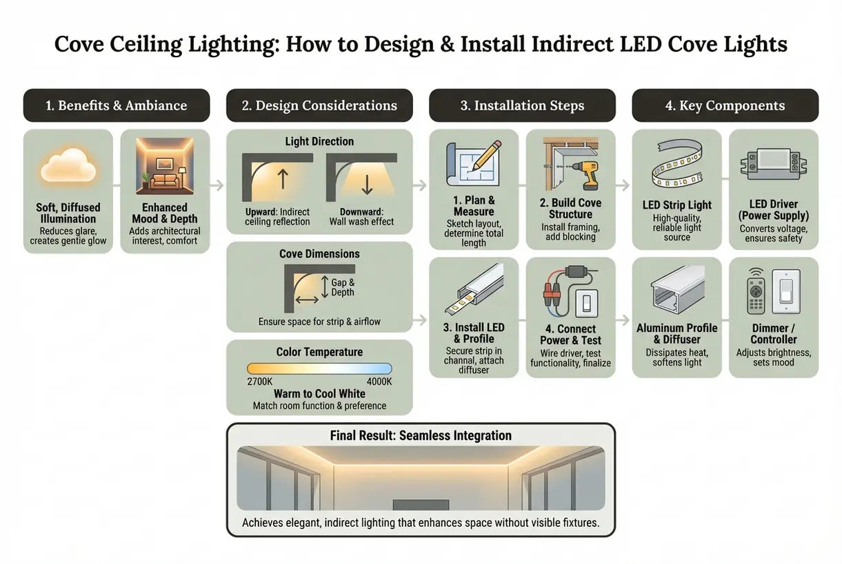 Indirecte plafondverlichting in een koof: zo ontwerp en installeer je indirecte ledverlichting - infographic