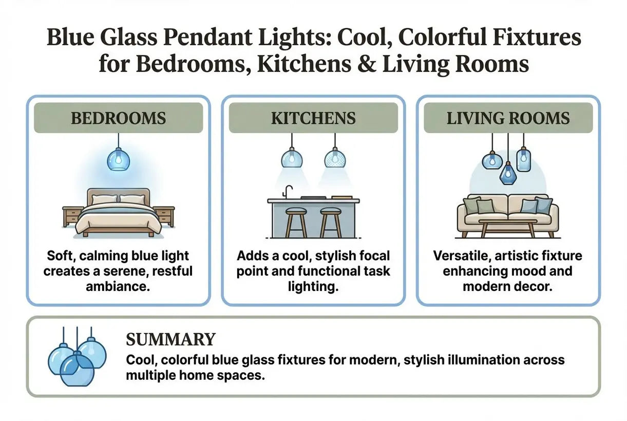 Blauwe Glazen Hanglampen: Koele, Kleurrijke Armaturen voor Slaapkamers, Keukens & Woonkamers - infographic