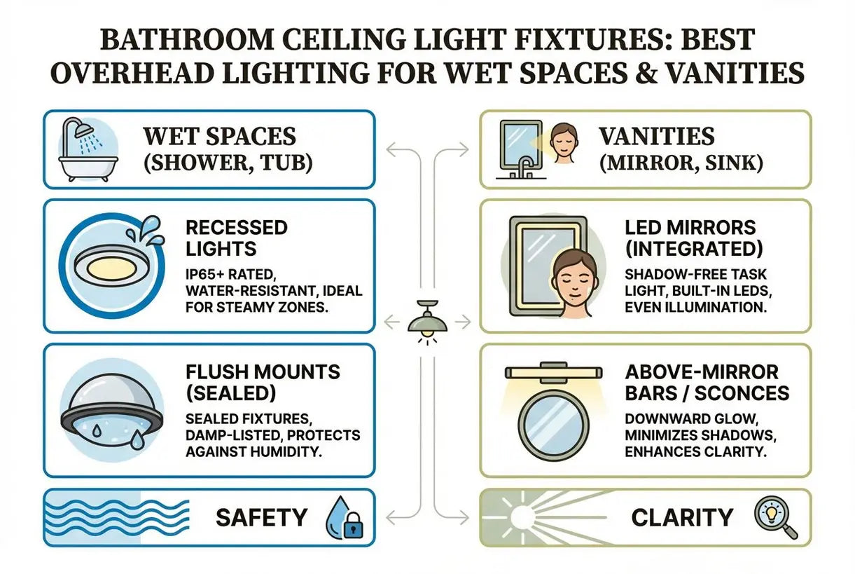 Badkamer Plafondarmaturen: Beste Bovenverlichting voor Natte Ruimtes & Wastafels - infographic