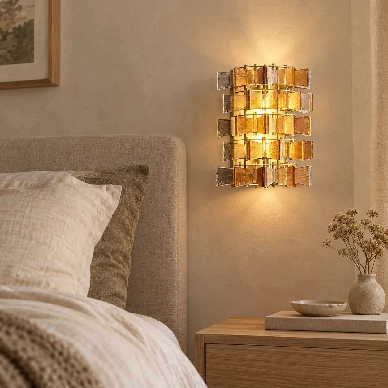 Glödra Art Deco Barnsteen Glas-in-lood Wandlamp
