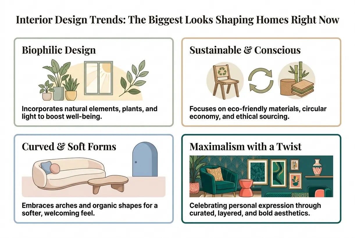 Interior Design Trends: The Biggest Looks Shaping Homes Right Now - infographic