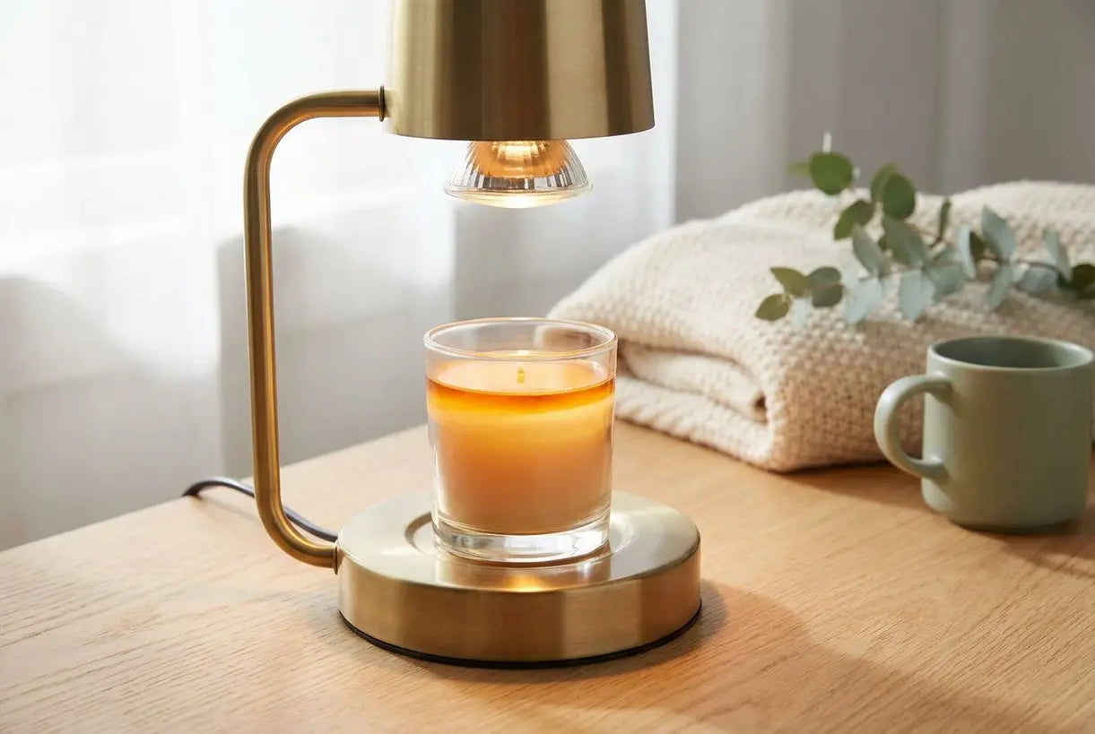 Elektrische kaarsenwarmerlamp met gesmolten waspoel en warme halogengloed
