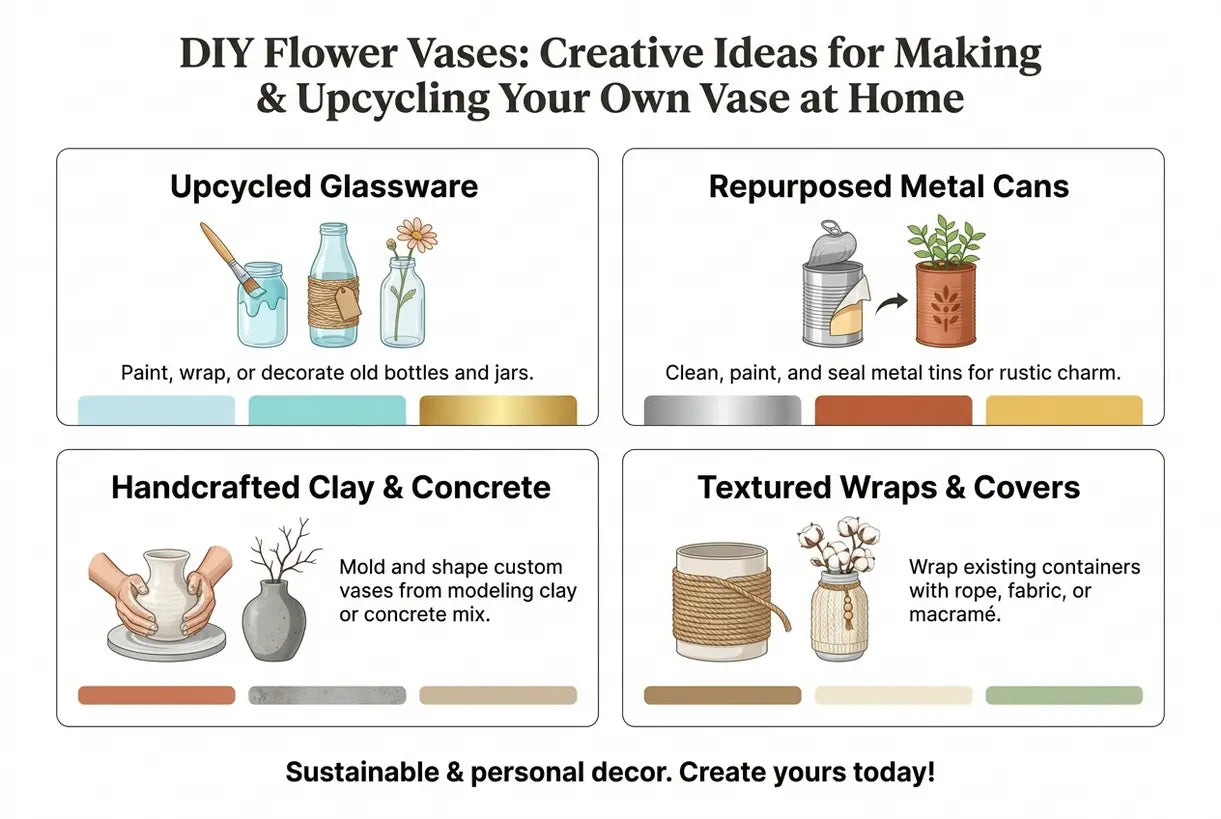 DIY Flower Vases: Creative Ideas for Making & Upcycling Your Own Vase at Home - infographic