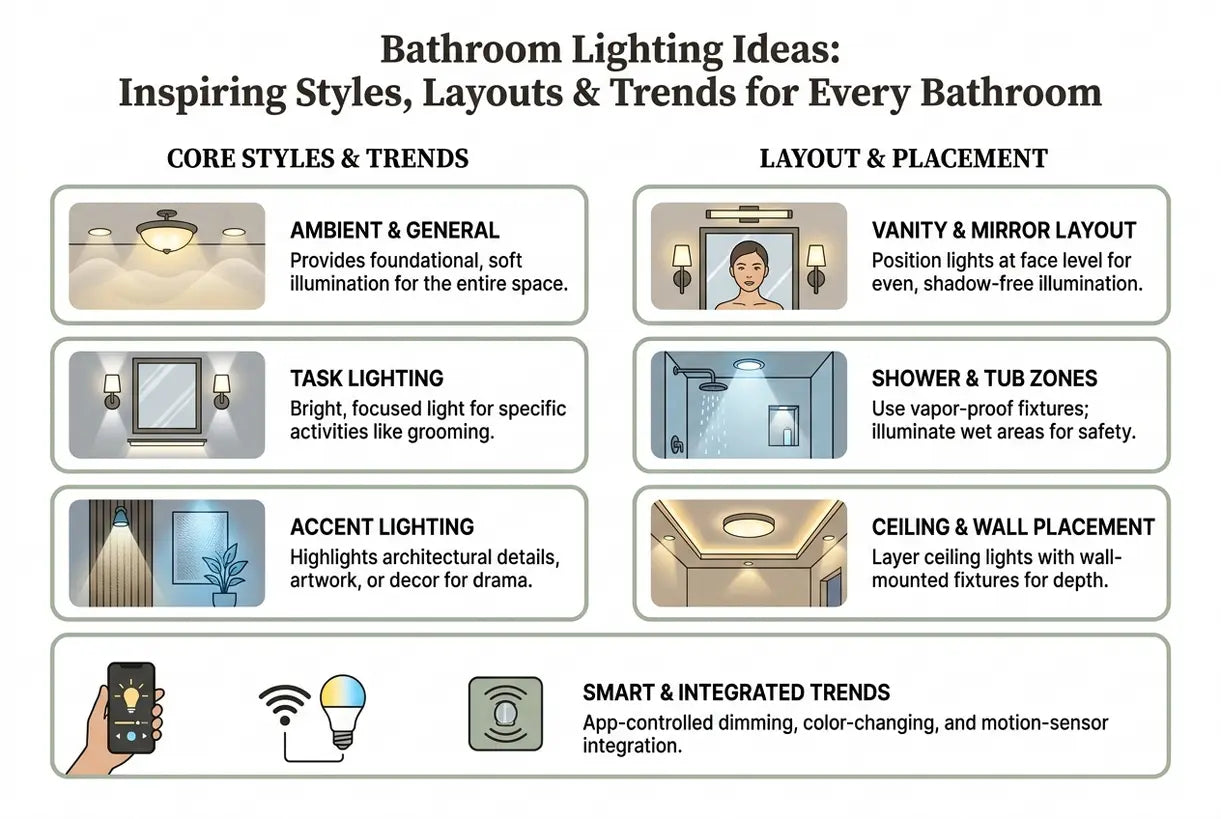 Bathroom Lighting Ideas: Inspiring Styles, Layouts & Trends for Every Bathroom - infographic