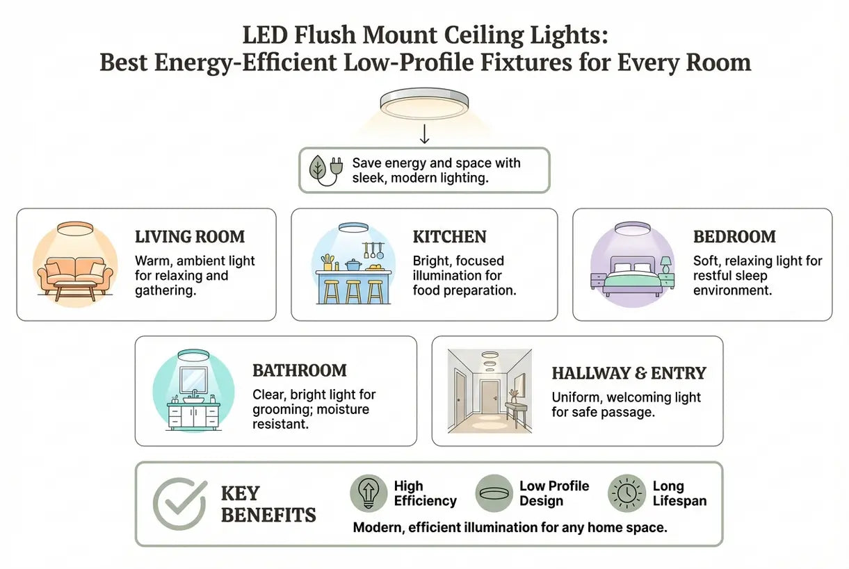LED Opbouw Plafondlampen: Beste Energiezuinige Slanke Armaturen voor Elke Kamer - infographic
