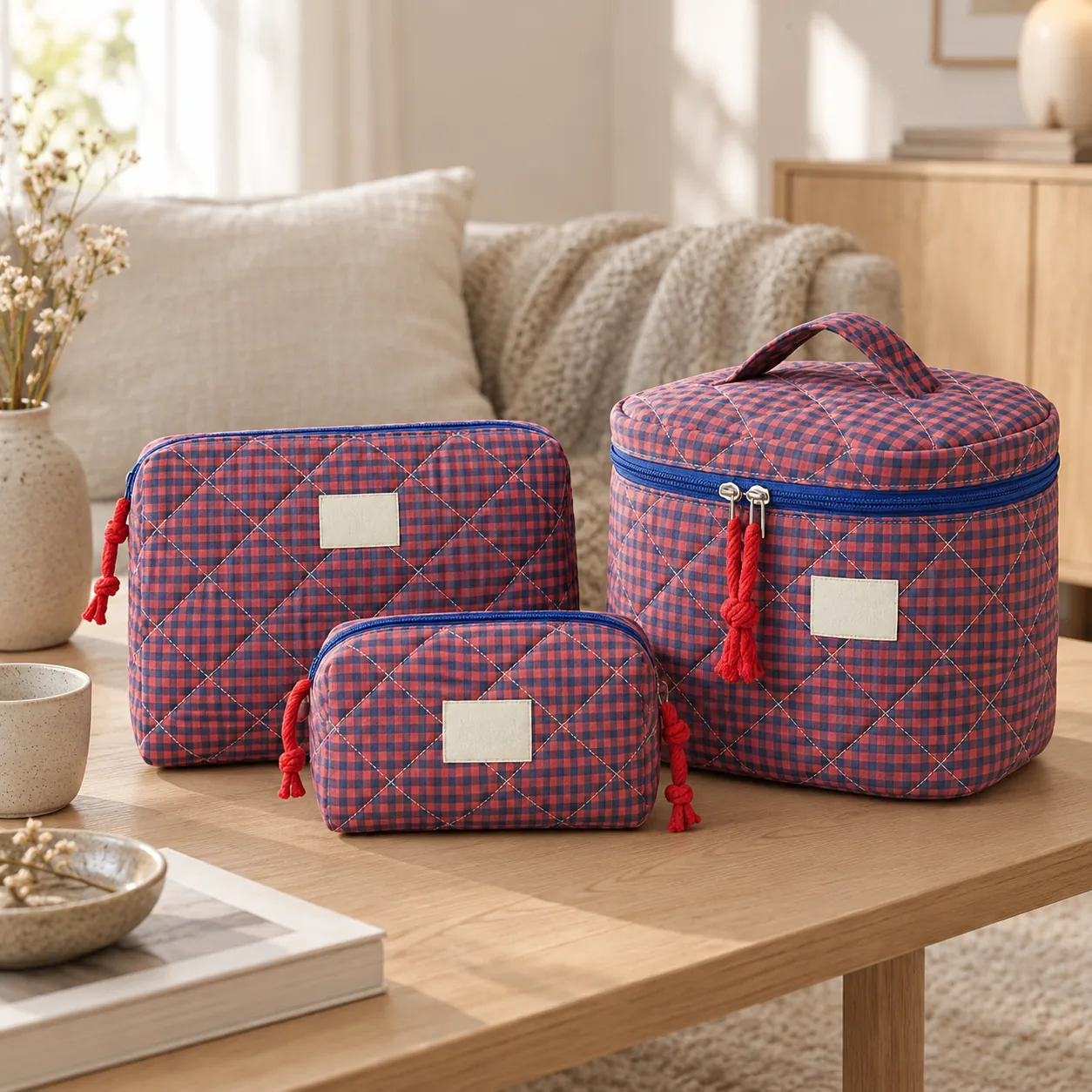 Flata Quilted 3-delige reisset cosmetica-tassen