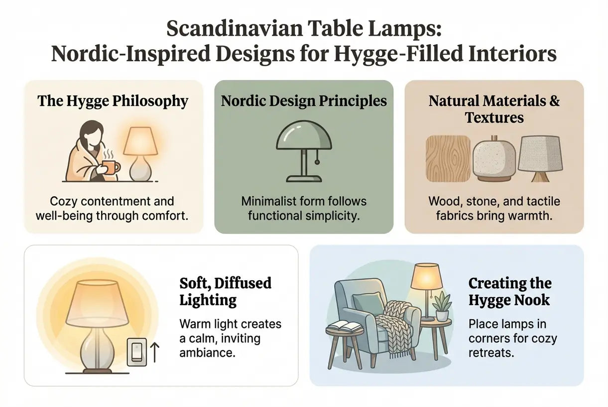 Scandinavische tafellampen: Noordse-geïnspireerde ontwerpen voor Hygge-gevulde interieurs - infographic