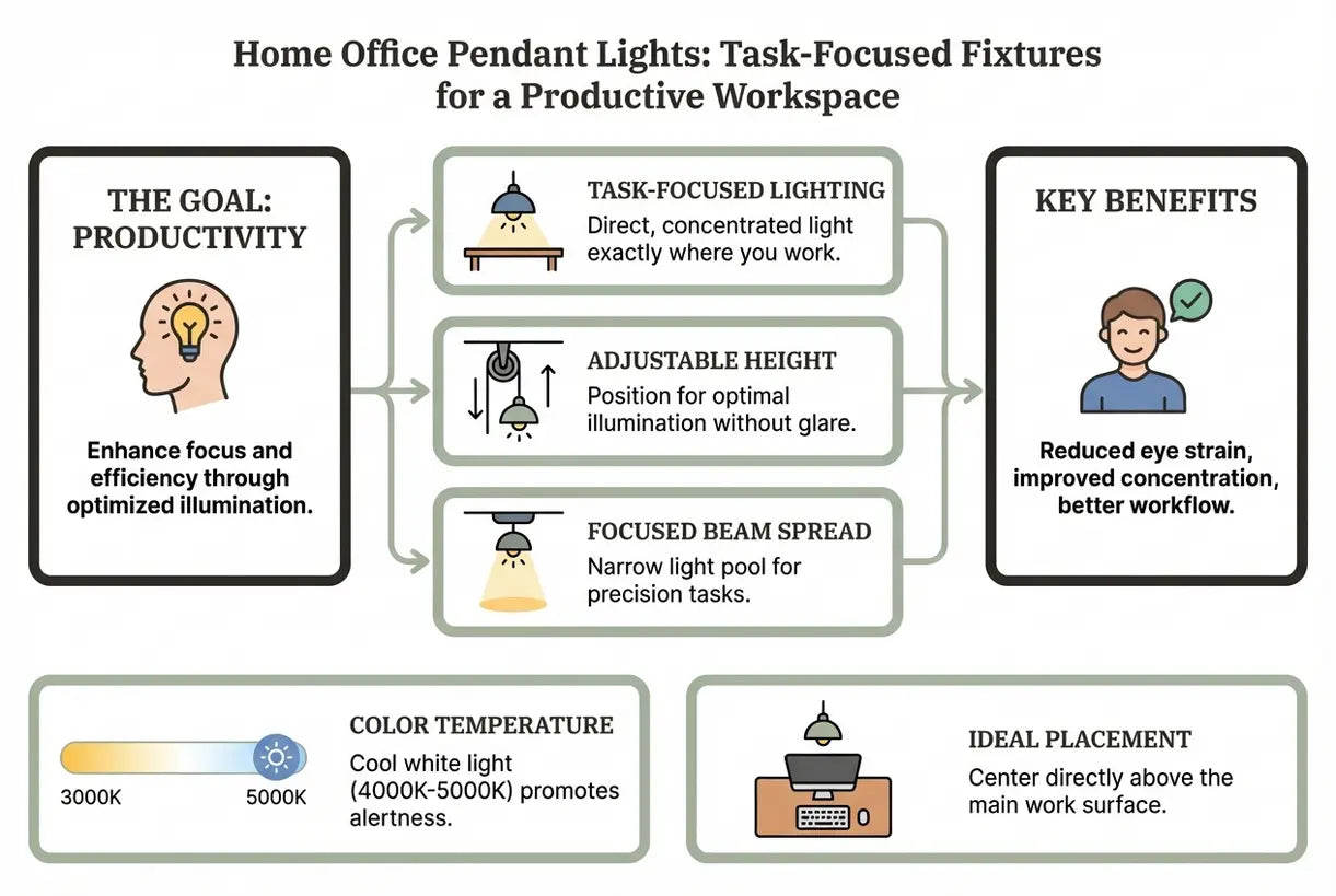 Hanglampen voor thuiskantoren: Taakgerichte armaturen voor een productieve werkplek - infographic