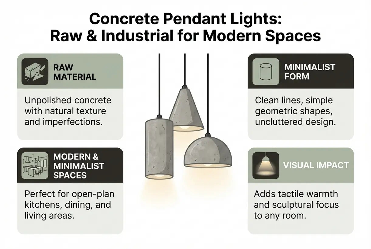 Concrete Pendant Lights: Raw, Industrial Fixtures for Modern & Minimalist Spaces - infographic