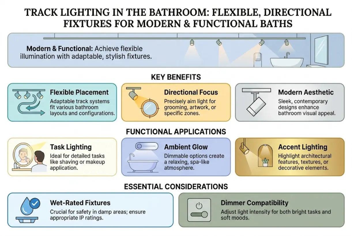 Track Lighting in the Bathroom: Flexible, Directional Fixtures for Modern & Functional Baths - infographic