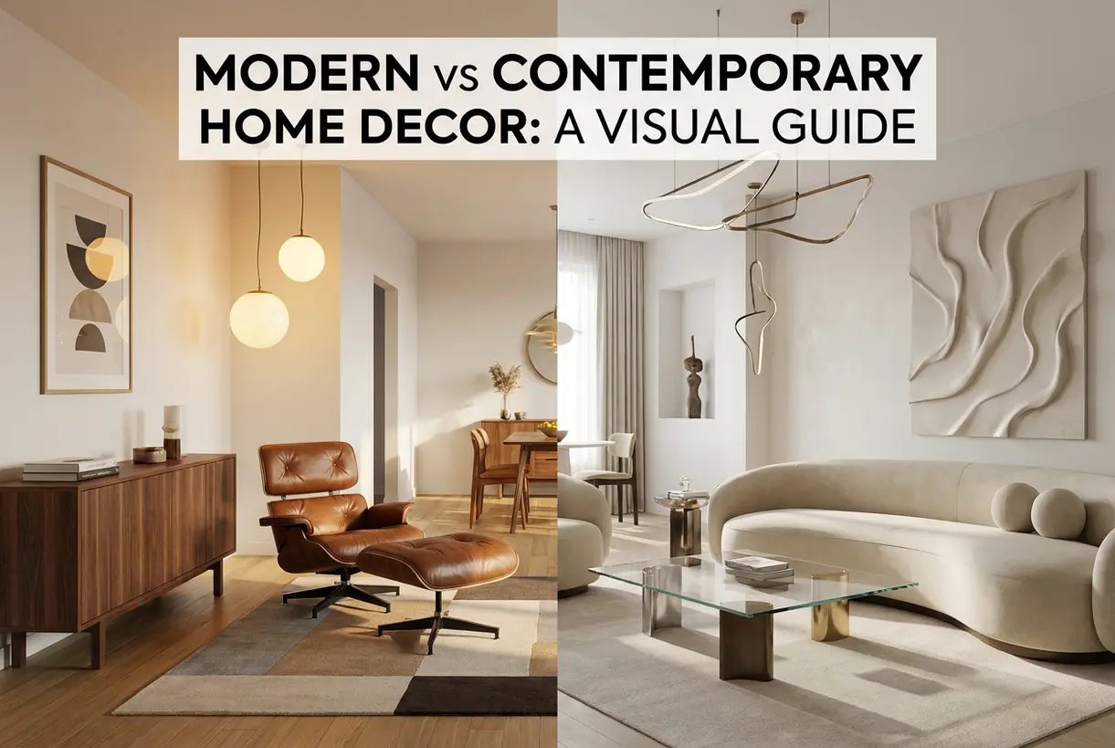 Modern versus contemporary home decor living room comparison showing design style differences