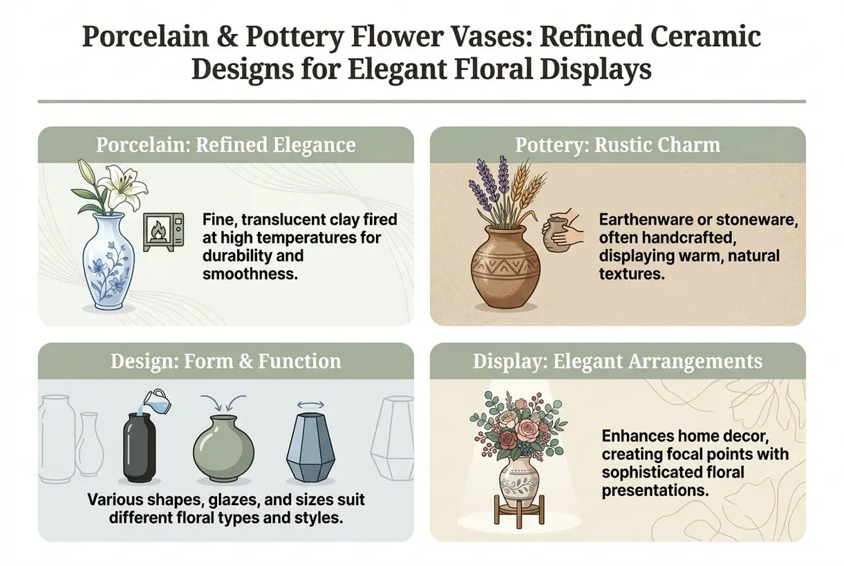 Porzellan- und Keramik-Blumenvasen: Edle Keramikdesigns für elegante Blumendekorationen – Infografik