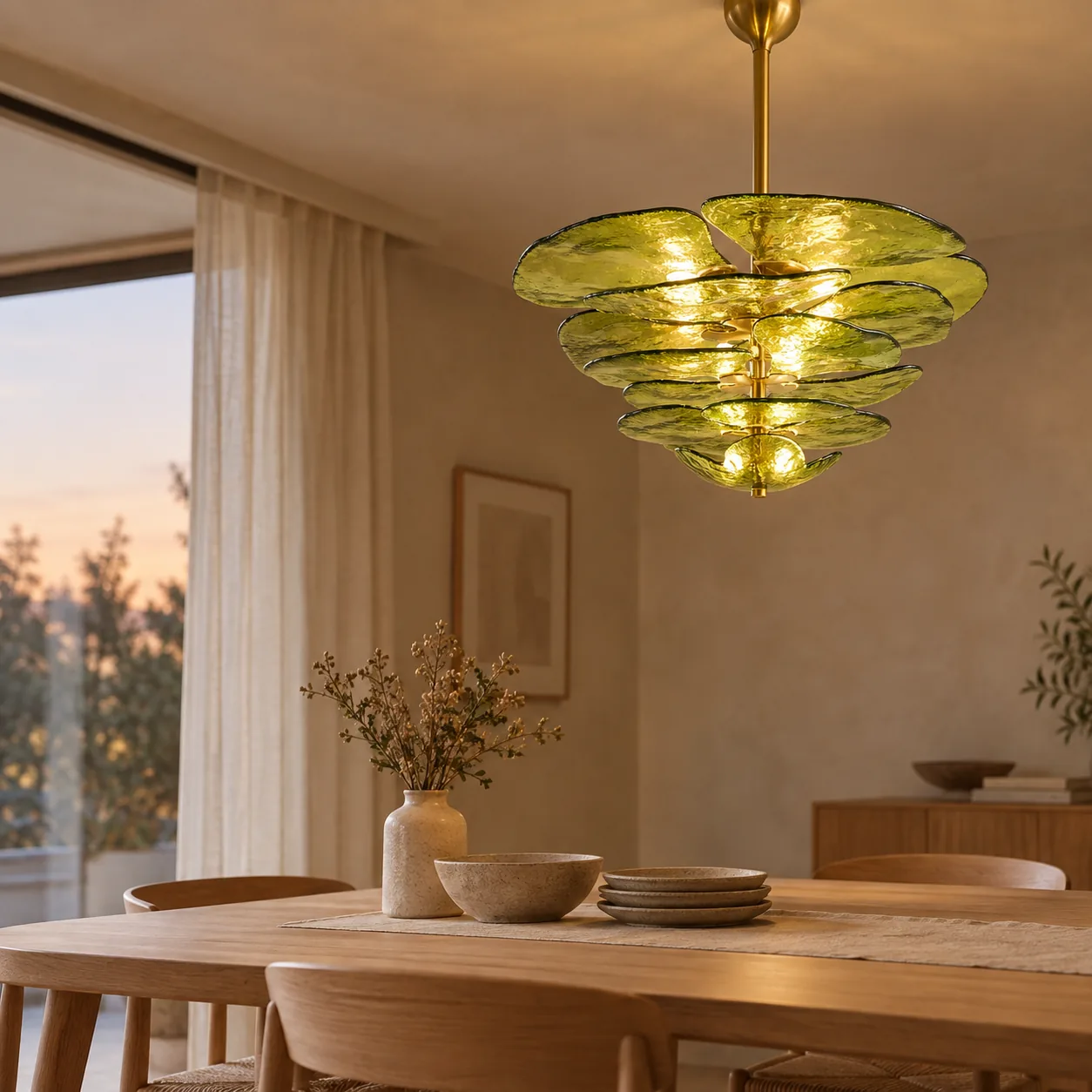 Grønja Groen Gebrandschilderd Glas Plafond Kroonluchter
