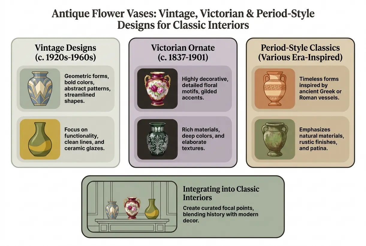 Antique Flower Vases: Vintage, Victorian & Period-Style Designs for Classic Interiors - infographic