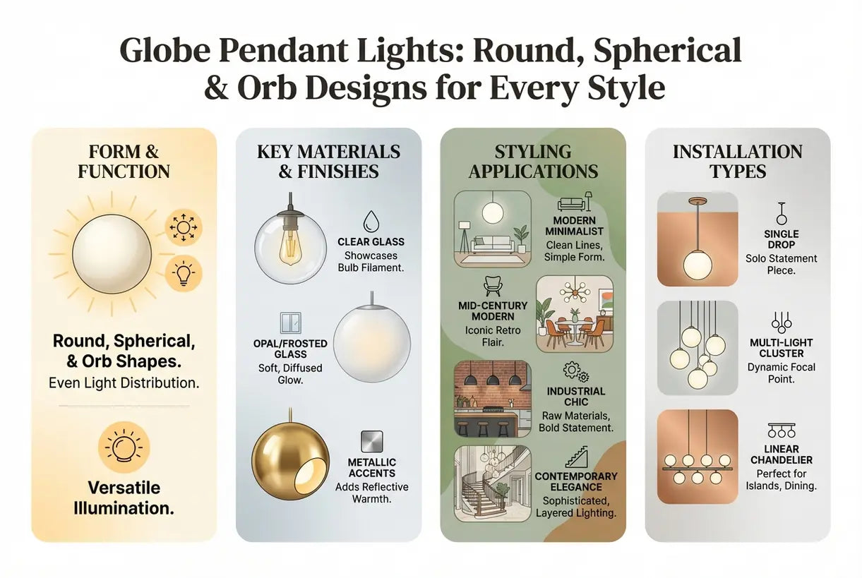 Globe Pendant Lights: Round, Spherical & Orb Designs for Every Style - infographic