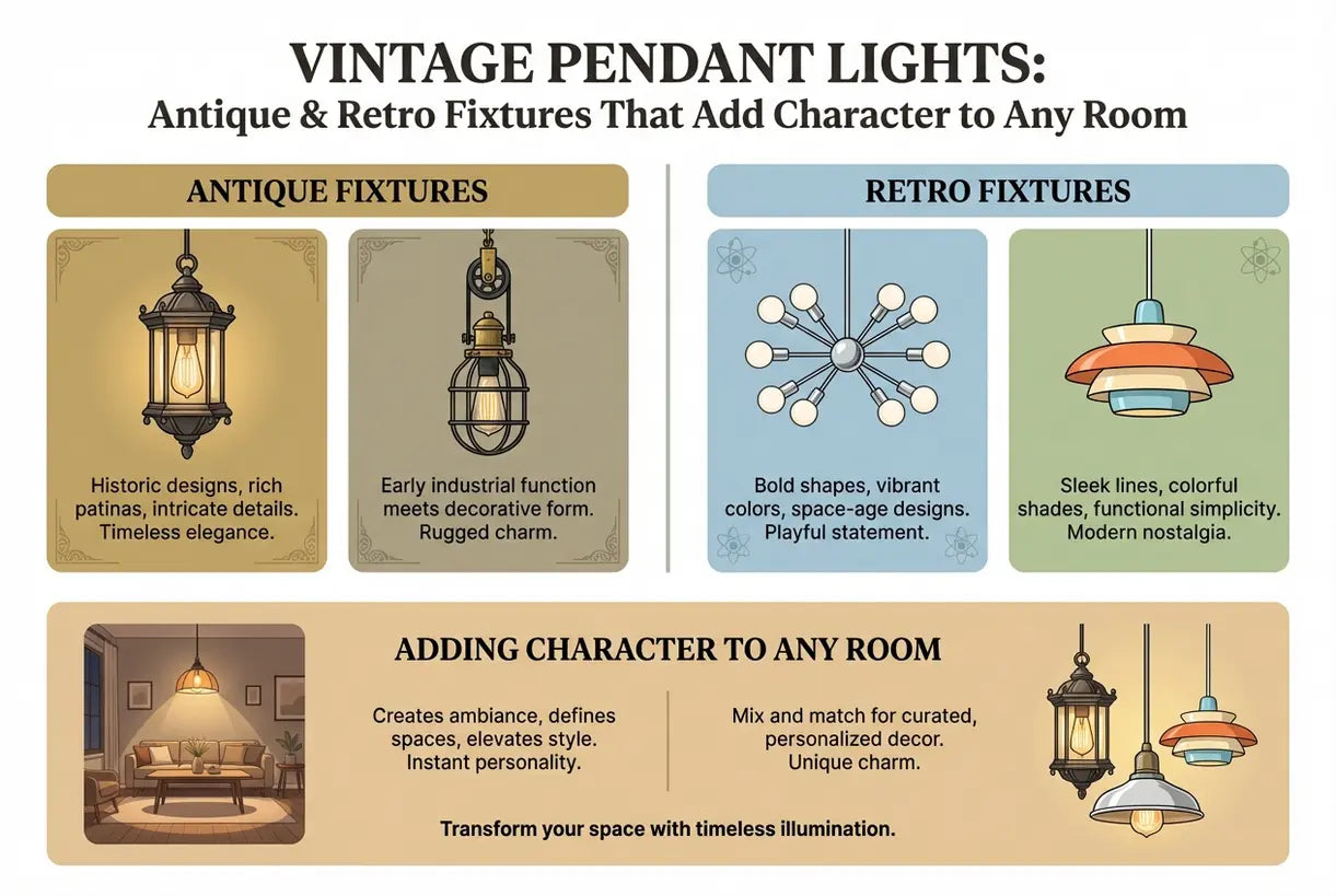 Vintage Hanglampen: Antieke & Retro Armaturen die Karakter toevoegen aan elke Ruimte - infographic
