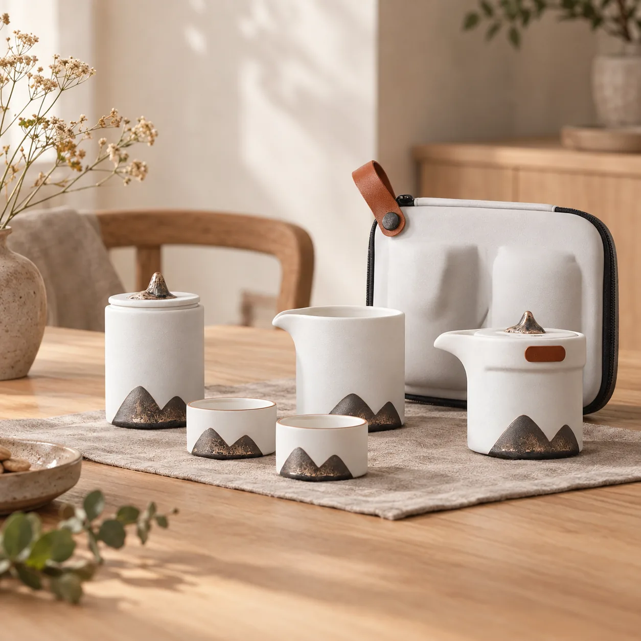 Fjella Hand-Painted Mountain Ceramic Tea Set, styled in a Scandinavian interior