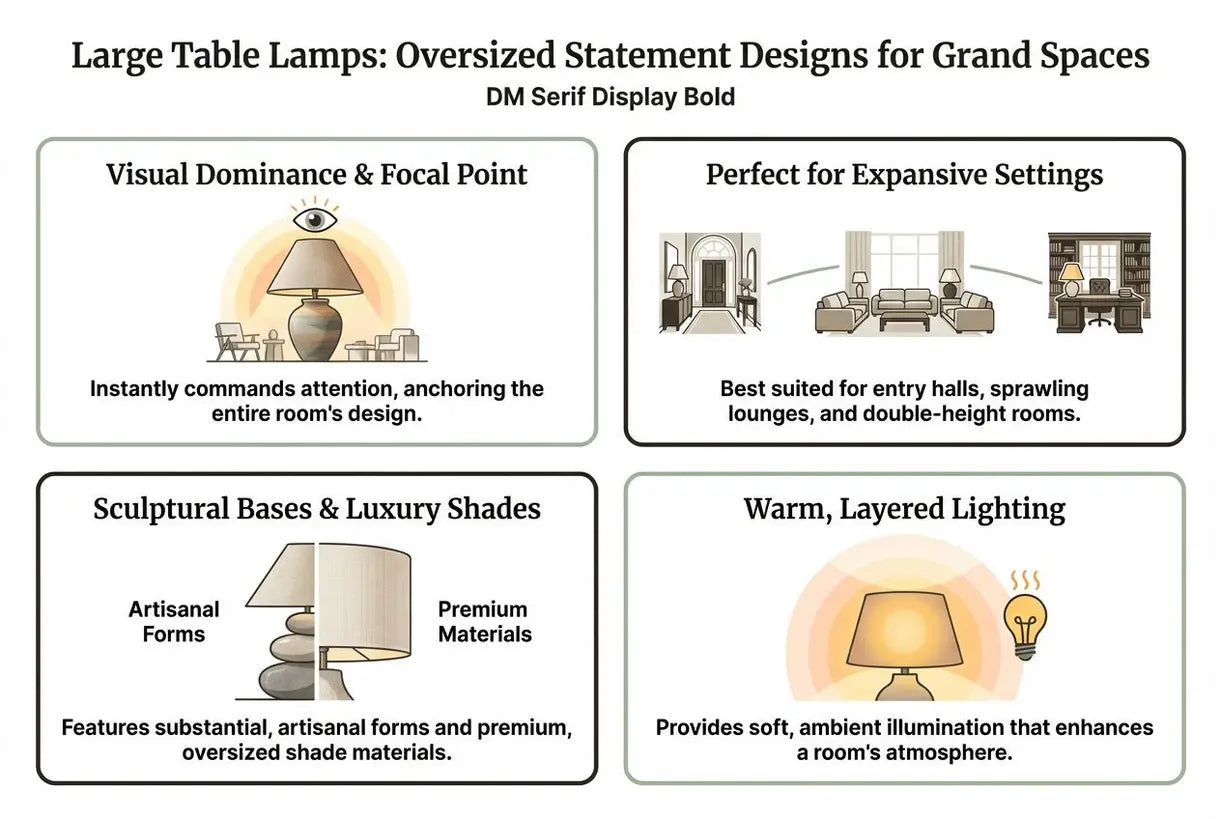 Grote Tafellampen: Extra Grote Statement Designs voor Grote Ruimtes - infographic