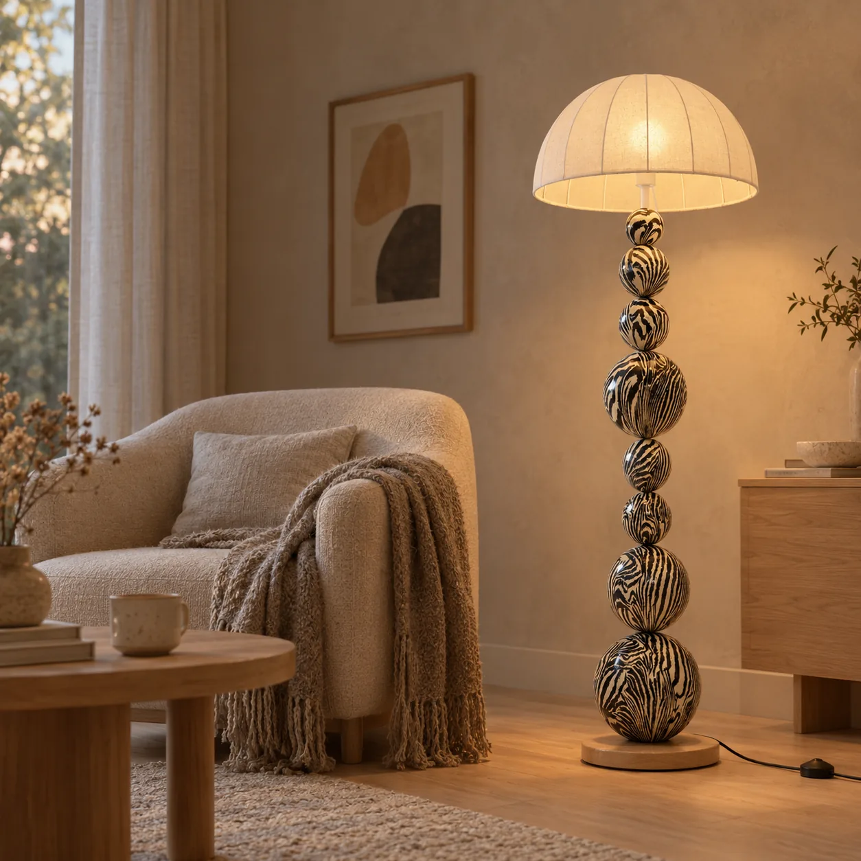 Stokkra Zebra Sculpturale Vloerlamp Houten Voet