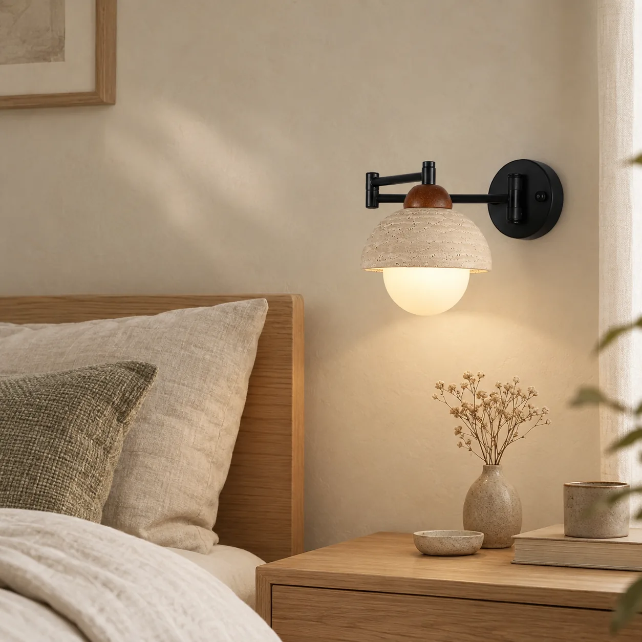 Steiva natuurlijke travertin verstelbare wandlamp