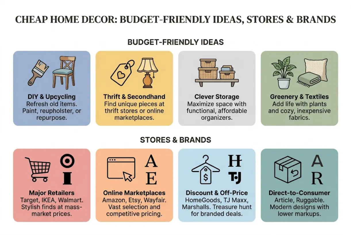 Cheap Home Decor: Best Budget-Friendly Ideas, Stores & Brands That Don't Sacrifice Style - infographic