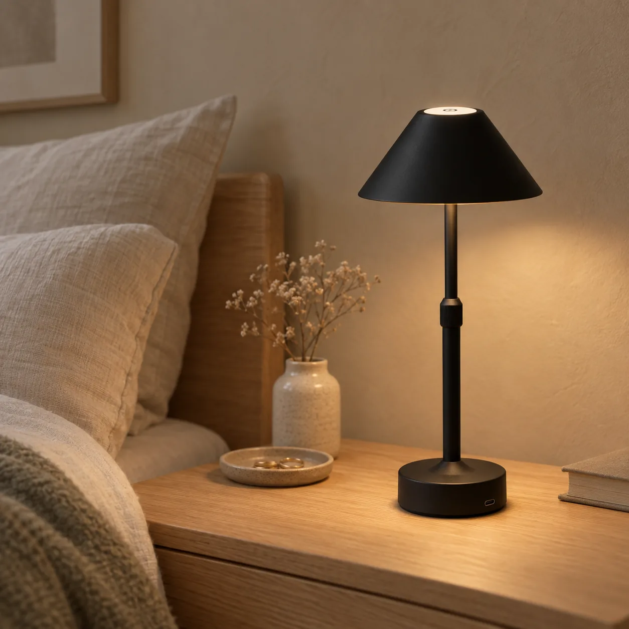 Solra Telescopic Cordless Dimmable Table Lamp, styled in a Scandinavian interior