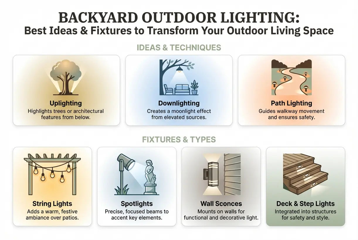 Buitenverlichting achtertuin: Beste ideeën & armaturen om uw buitenruimte te transformeren - infographic