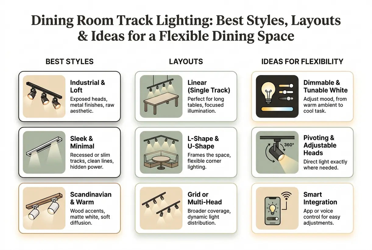 Dining Room Track Lighting: Best Styles, Layouts & Ideas for a Flexible Dining Space - infographic