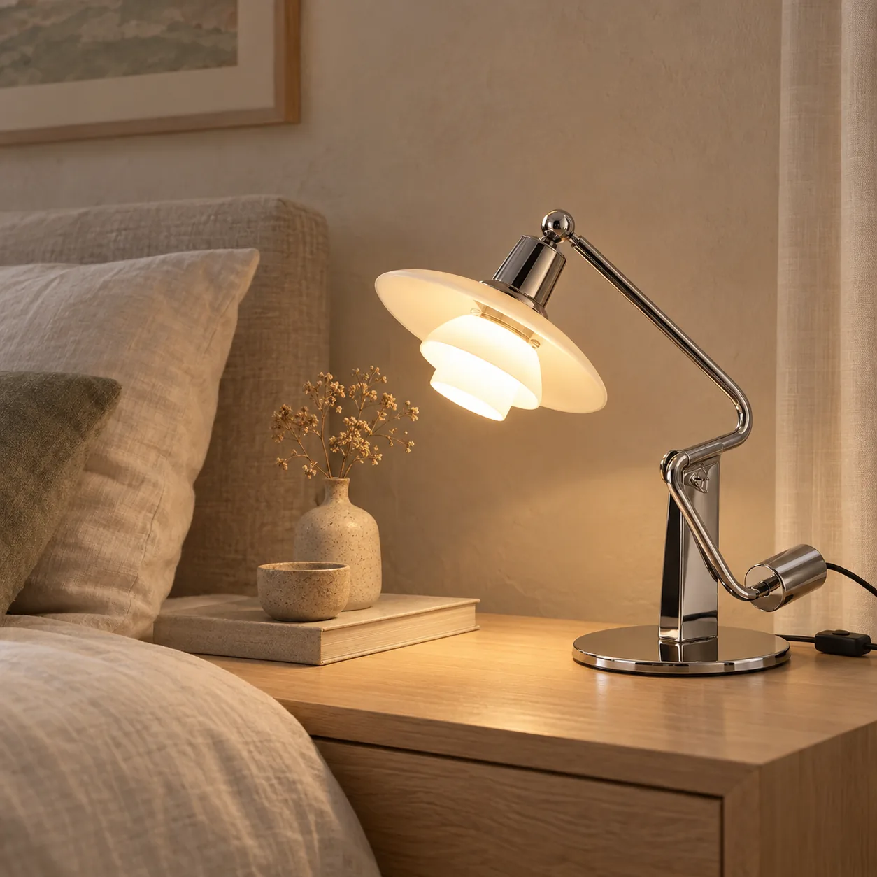 Glödva Vintage Chroom Tafellamp met Mat Glas