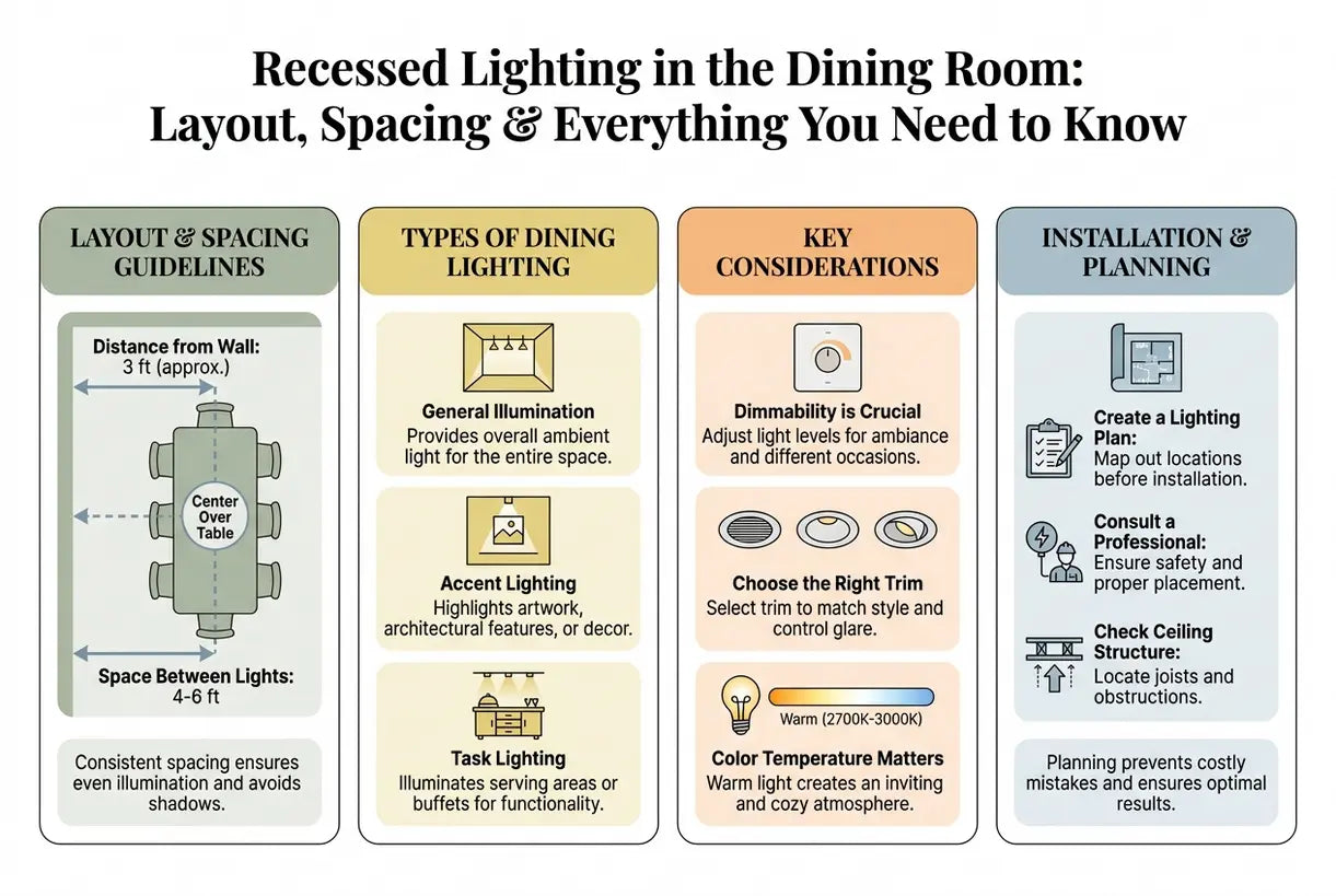 Recessed Lighting in the Dining Room: Layout, Spacing & Everything You Need to Know - infographic