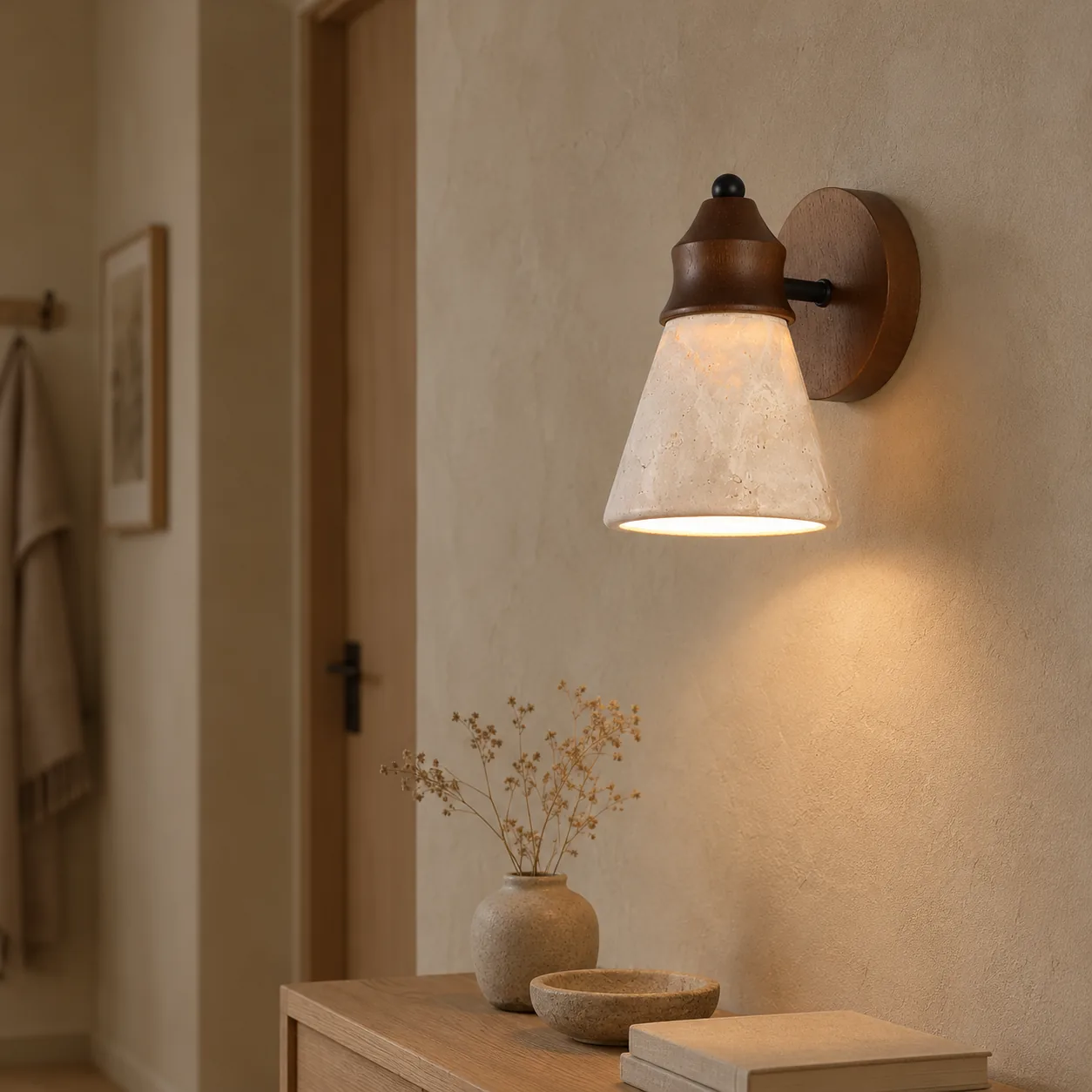 Kvella Handgemaakte Travertijn Stenen Wandlamp