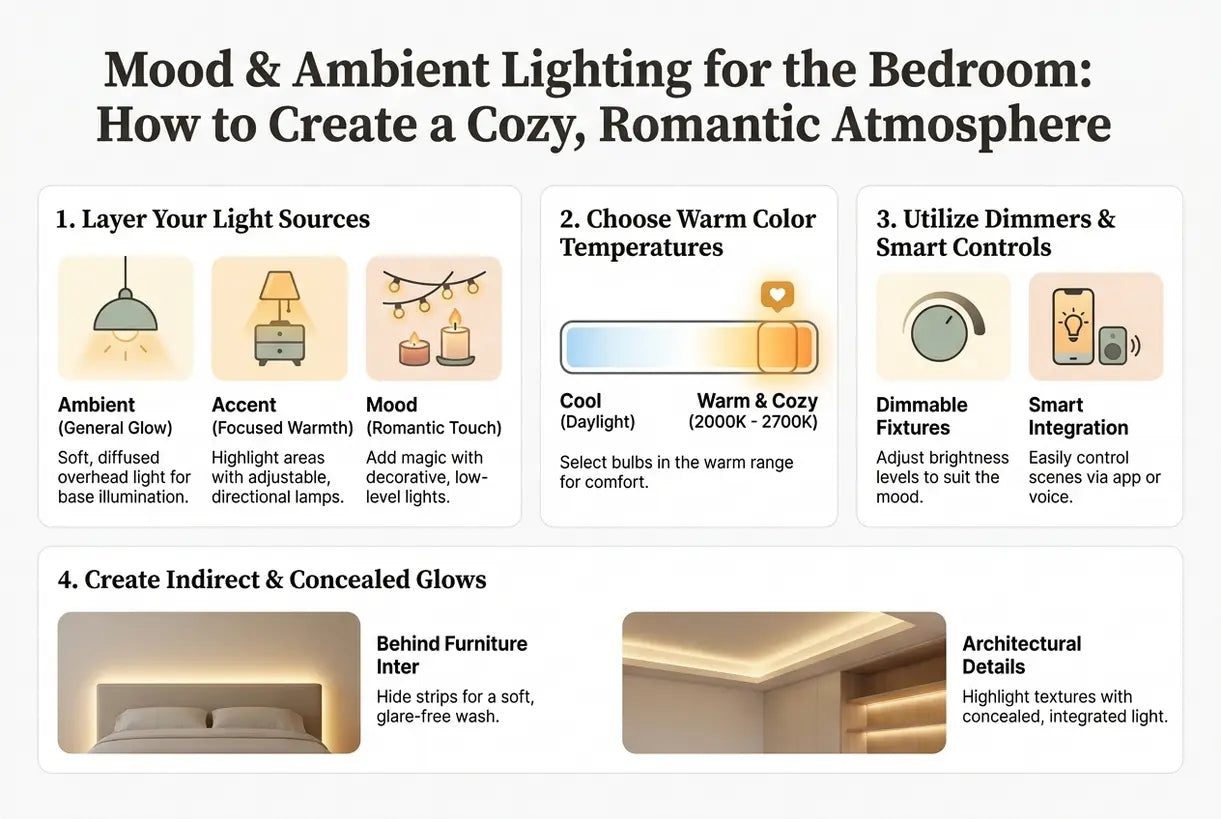 Mood & Ambient Lighting for the Bedroom: How to Create a Cozy, Romantic Atmosphere - infographic