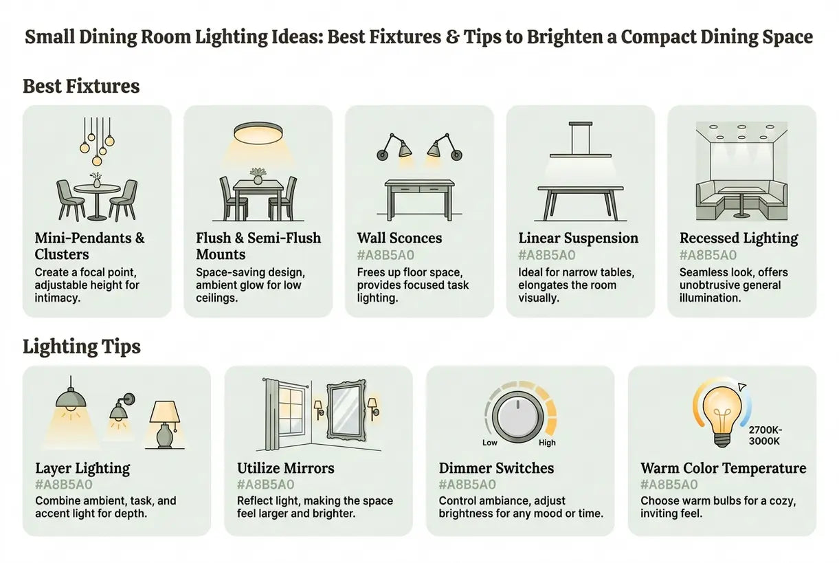 Small Dining Room Lighting Ideas: Best Fixtures & Tips to Brighten a Compact Dining Space - infographic