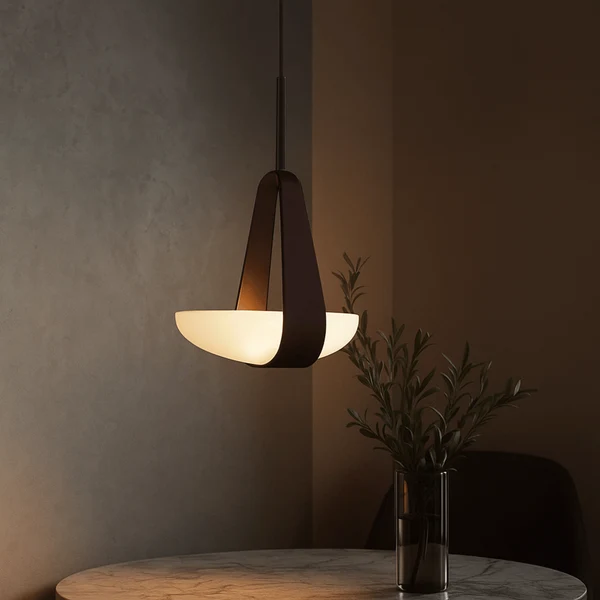 Gloda Scandinavische Hanglamp in Glas en Leer