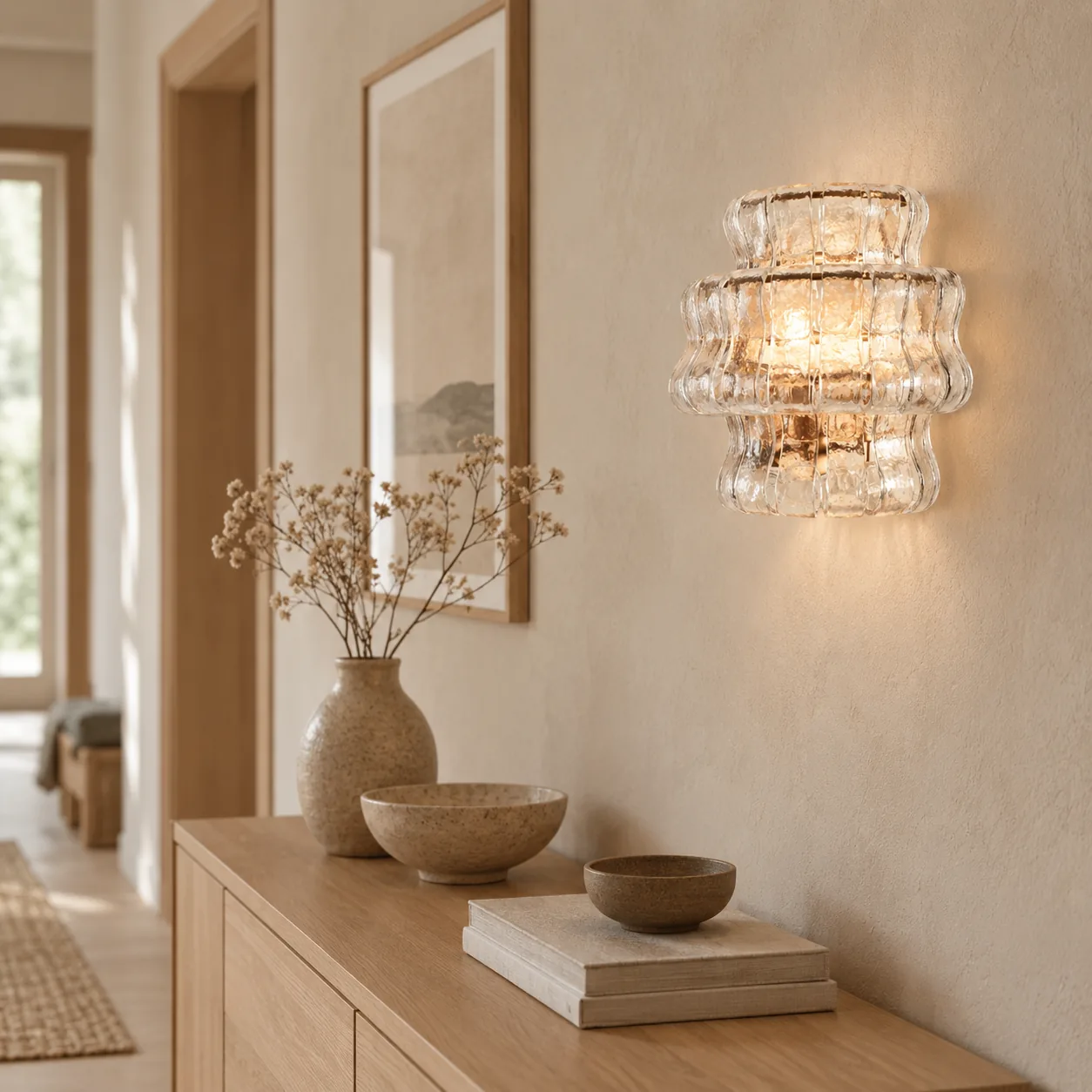Vågla Sculpturale Wandlamp van Helder Glas, Dimbaar