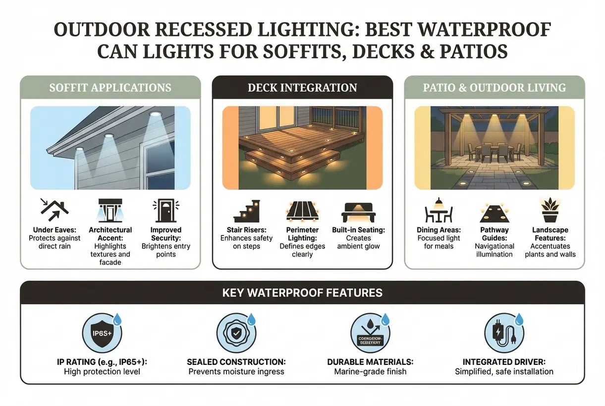Buiten Inbouwverlichting: Beste Waterdichte Inbouwspots voor Dakoverstekken, Terrassen & Patio's - infographic