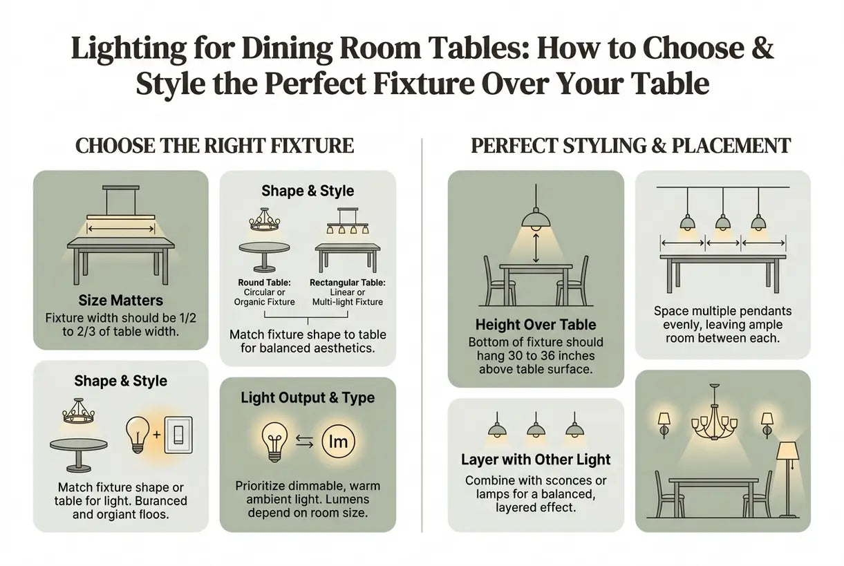 Lighting for Dining Room Tables: How to Choose & Style the Perfect Fixture Over Your Table - infographic