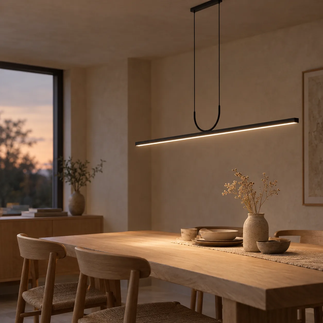 Linné Minimalistische Lineaire Zwarte LED Hanglamp