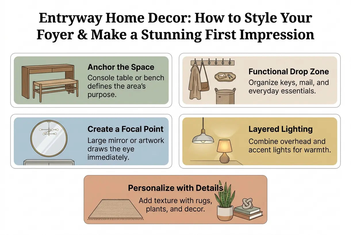 Entryway Home Decor: How to Style Your Foyer & Make a Stunning First Impression - infographic