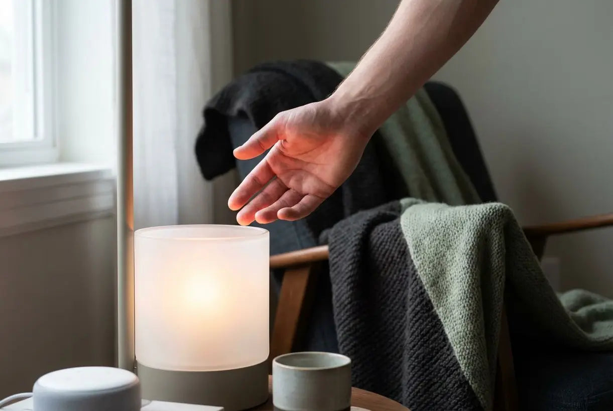 Slimme vloerlamp met kleurveranderende RGB-gloed in Scandinavisch interieur