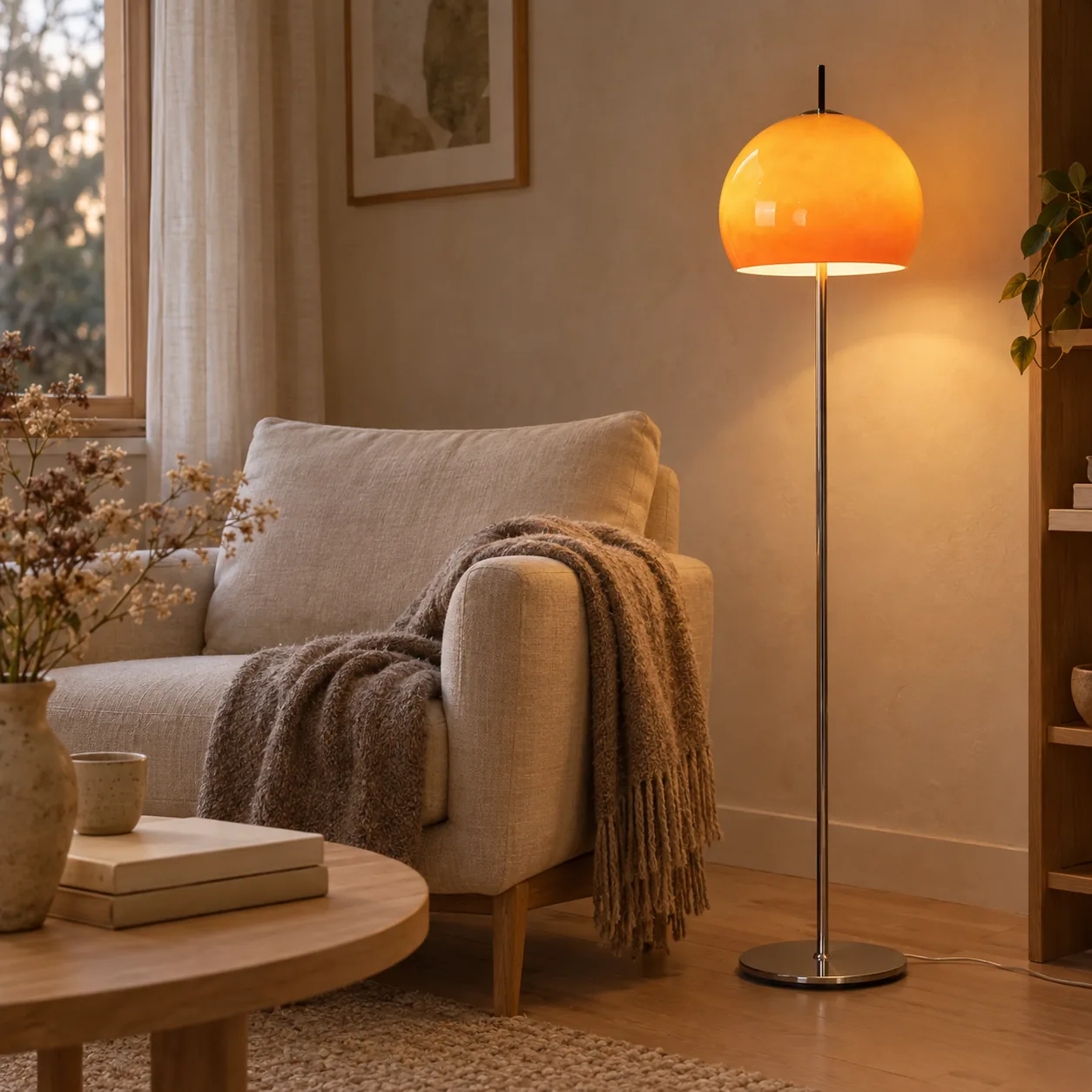 Kupol Gebrandschilderd Glas Retro Paddestoel Vloerlamp